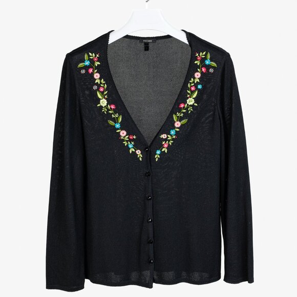 Escada Black Floral Embroidered Deep V Cardigan - Picture 1 of 11